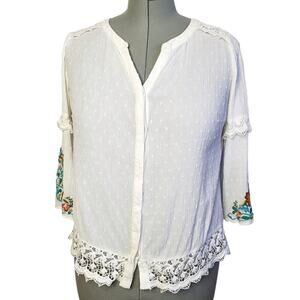Chico's Lace Swiss-Dot Embroidered Lightweight Tunic Top, Soft Girl, Boho, Flowy